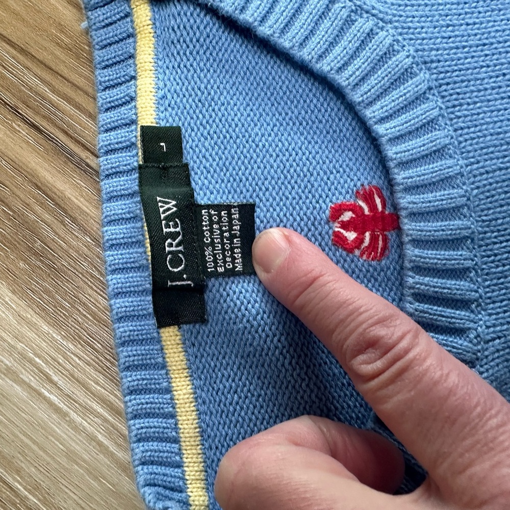 J. Crew Light Blue Crewneck Sweater with Red Embroidered Lobster 🦞 - Picture 2 of 8